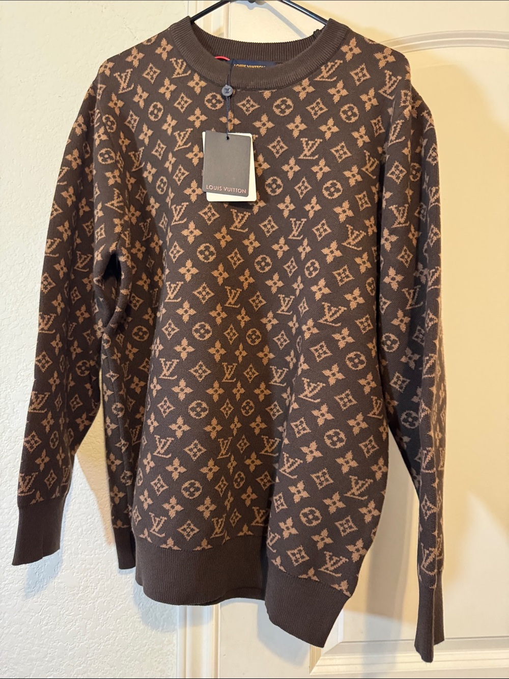 Louis Vuitton Brown and Tan Monogram Knit Sweater